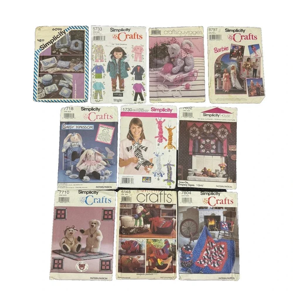 Lot of 10 Simplicity Crafts Sewing Patterns Set Vintage Collection